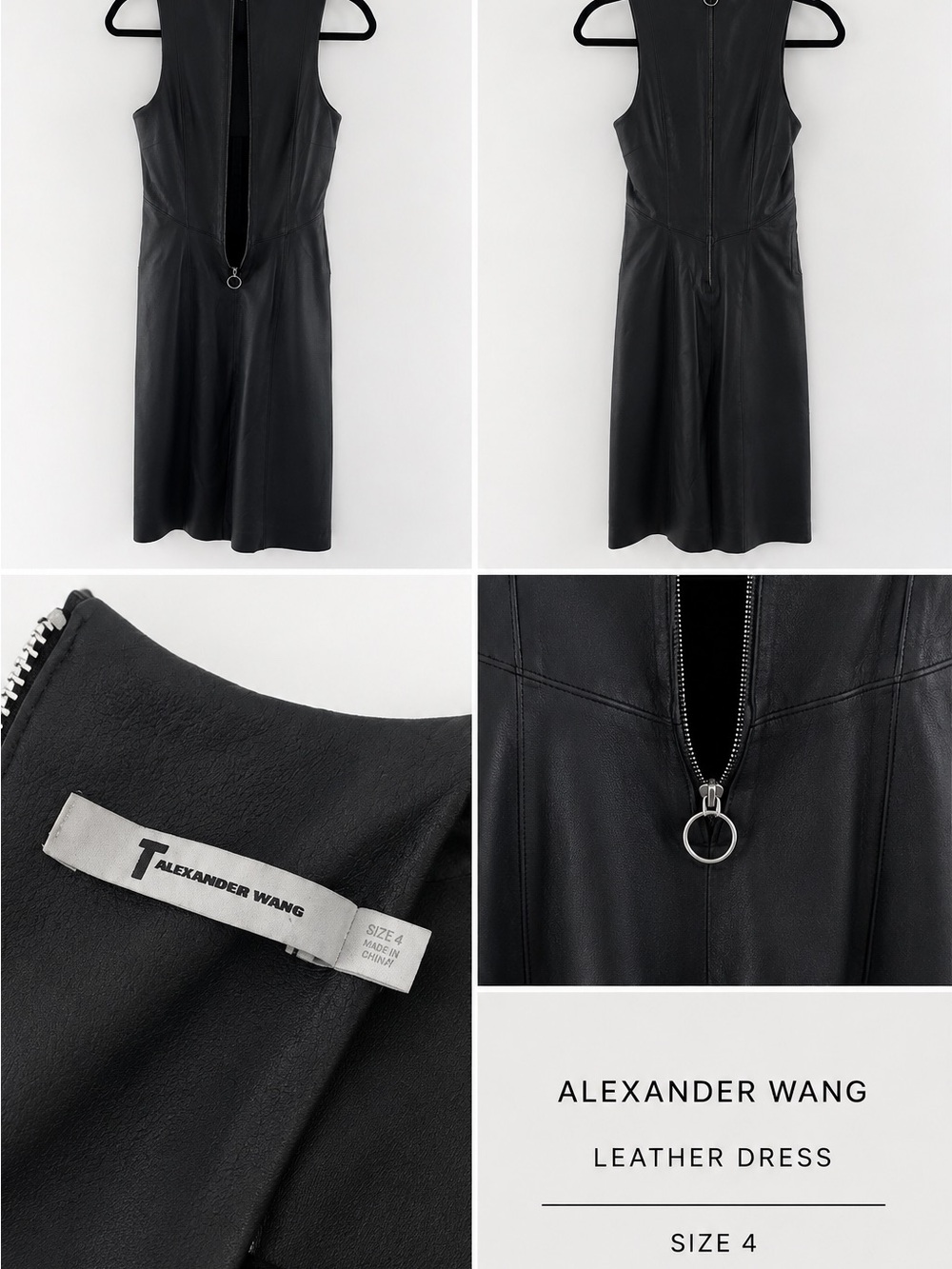 Alexander Wang Black Leather Zip-Front Sleeveless Dress